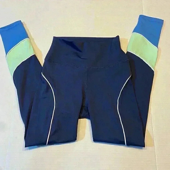 Wilo The Label Women Racer Trio Leggings XSMALL Navy/Mint‎ Athlesiure Activewear - Picture 1 of 5